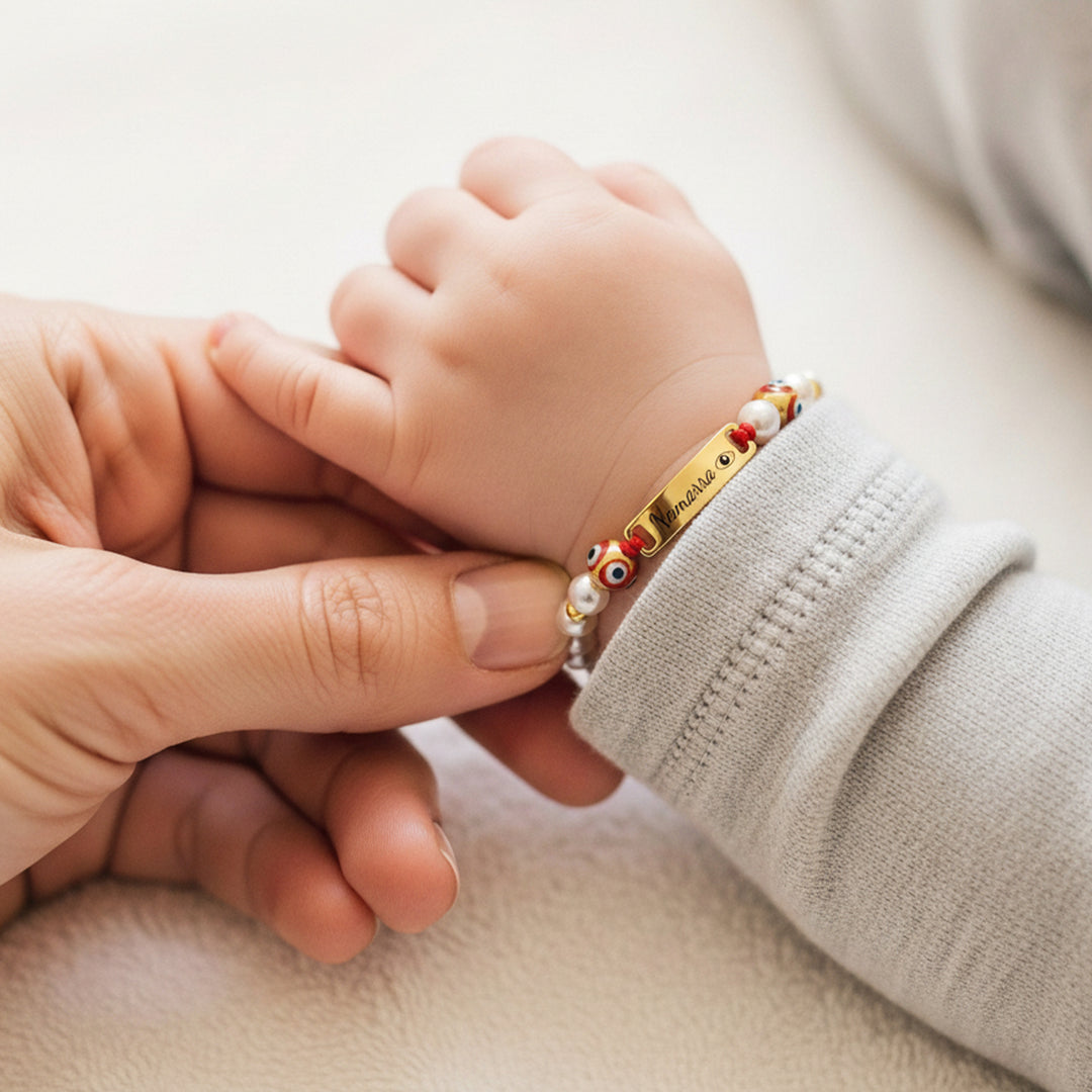 Personalized Evil Eye Baby Bracelet – Custom Handwoven Birth Keepsake for Newborns & Infants