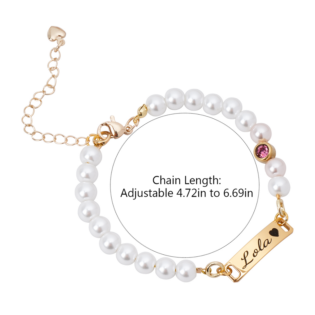 Personalized Baby Pearl Bracelet with Name & Birthstone – Custom Infant Gift