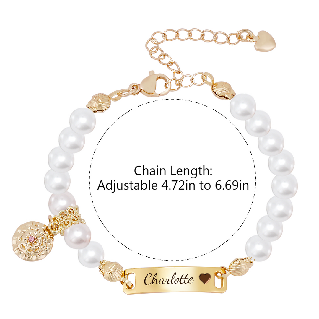 Personalized Hand-Woven Baby Name Pearl Bracelet with Birth Month Flower
