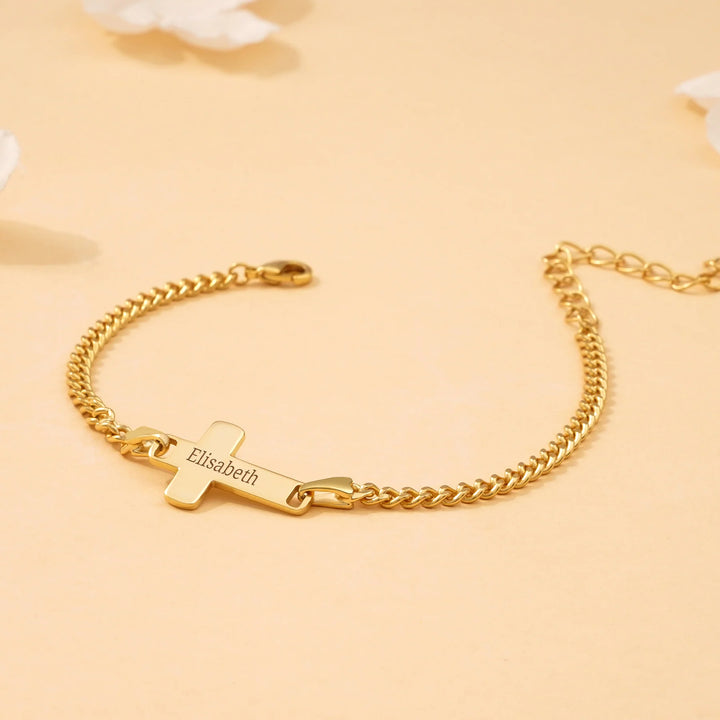 Personalized Children's Cross Name Bracelet – Sterling Silver with Gold Plating
