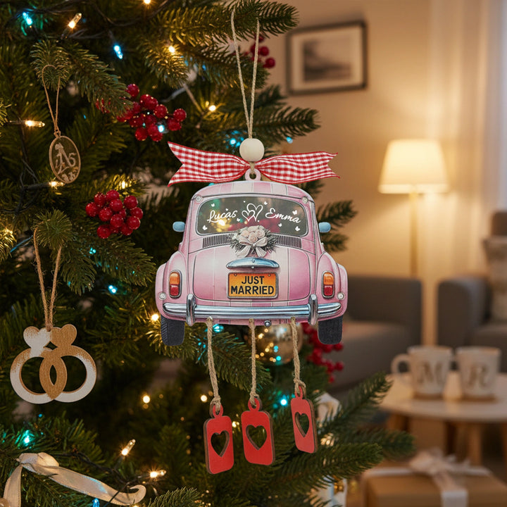 Personalized Just Married 3D Car Ornament | Custom Names & Year