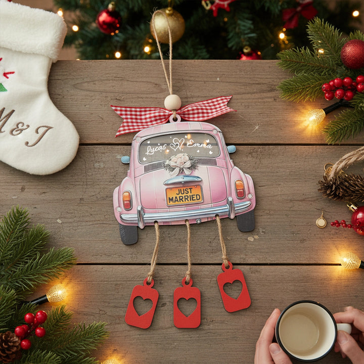 Personalized Just Married 3D Car Ornament | Custom Names & Year