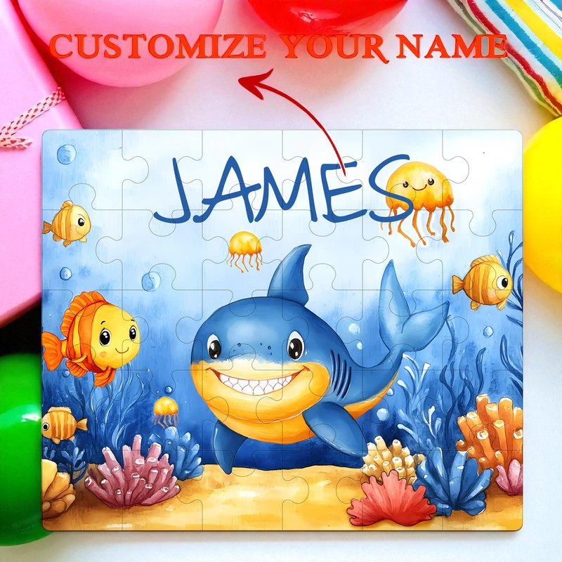 Personalized Shark Name Puzzle – Custom Wooden Jigsaw for Ocean-Loving Toddlers