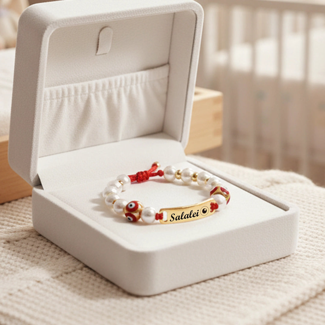 Personalized Evil Eye Baby Bracelet – Custom Handwoven Birth Keepsake for Newborns & Infants