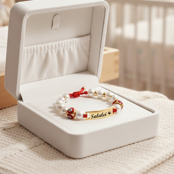 Personalized Evil Eye Baby Bracelet – Custom Handwoven Birth Keepsake for Newborns & Infants