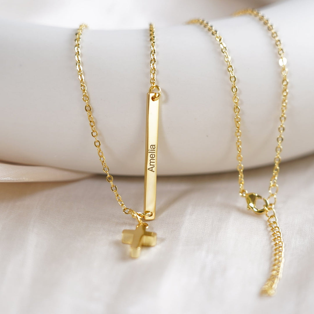 Personalized Childrens Name Necklace with a Tiny Cross