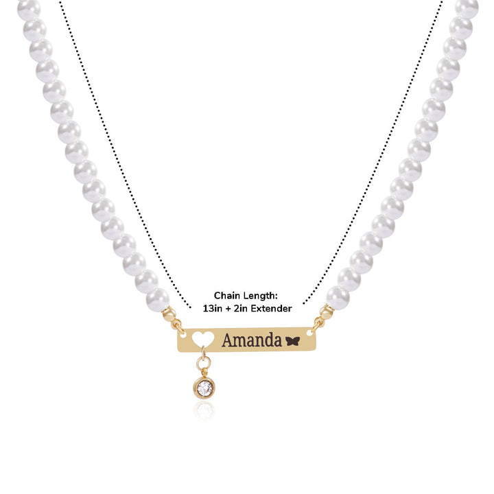 Personalized Baby Girl Name and Birthstone Pearl Necklace