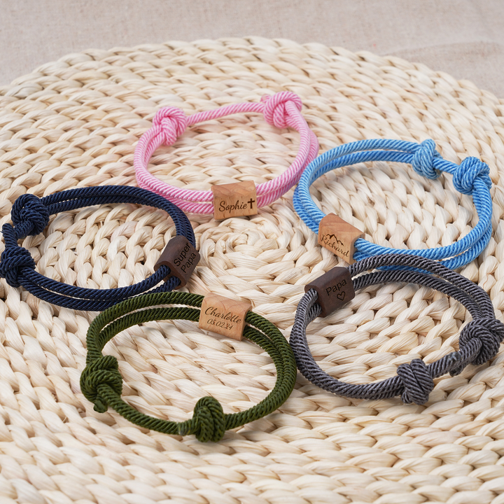 Personalized Family Wooden Milanese Cord Bracelet