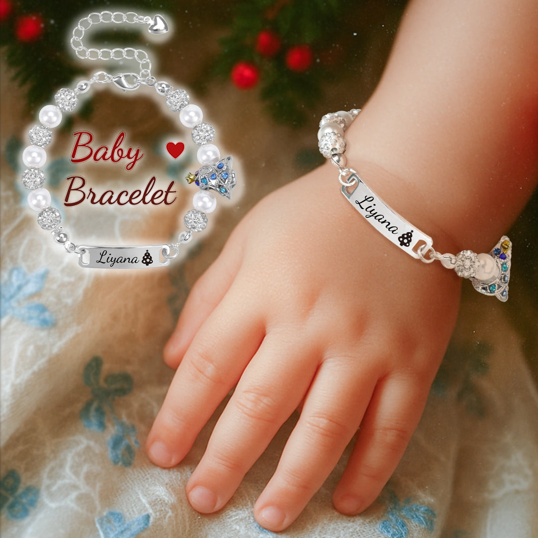 Personalized Christmas Tree Bracelet with Name – Adjustable Pearl & Diamond Holiday Jewelry Gift