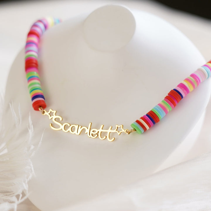 Personalized Name Children's Colored Clay Necklace