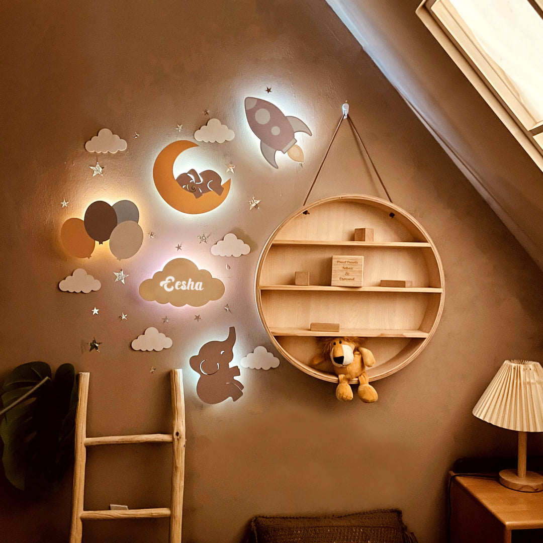 Personalized Wooden Baby's Room Wall Night Light Set