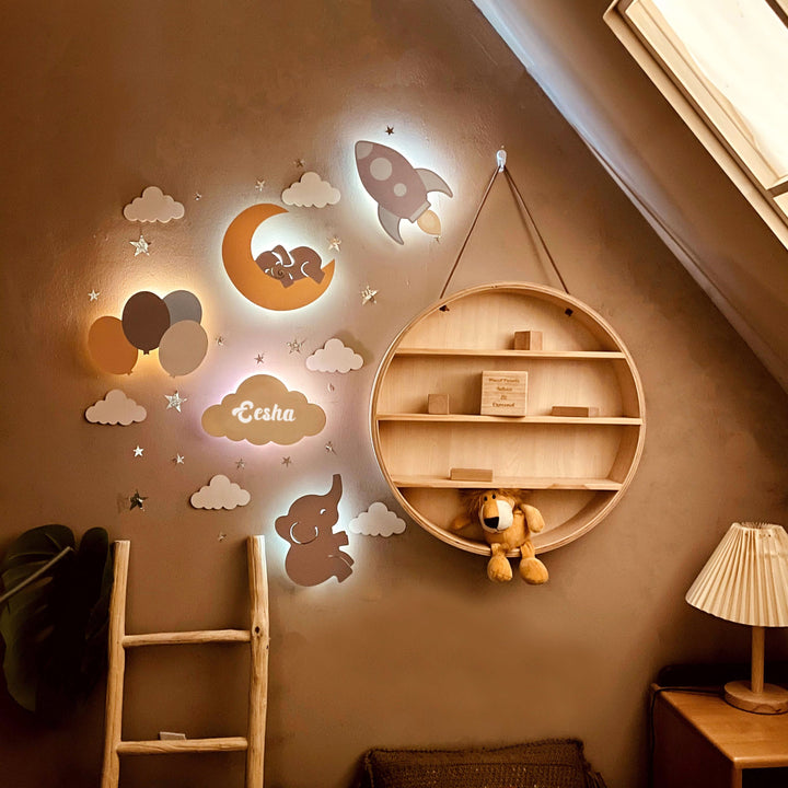 Personalized Wooden Baby's Room Wall Night Light Set