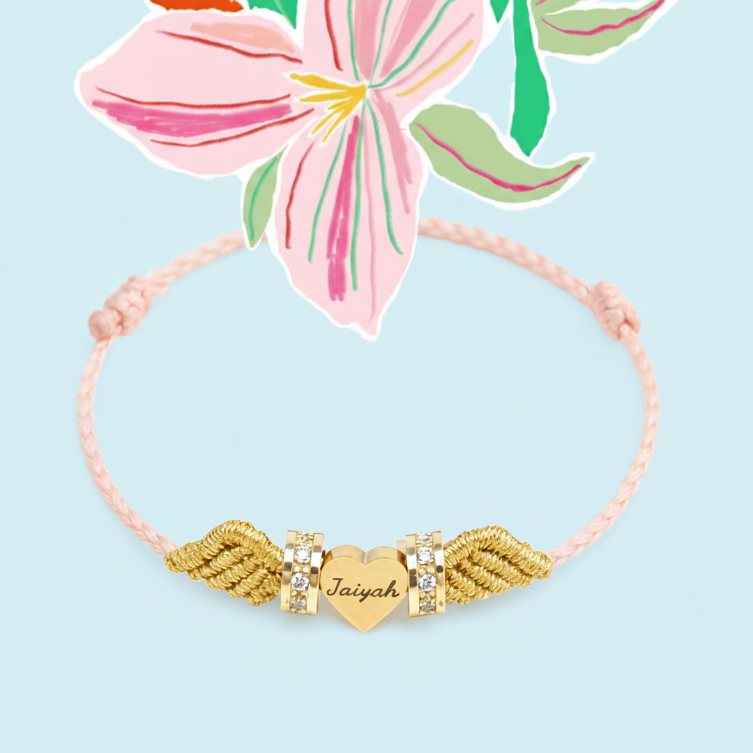 Personalized Angel Wing Parent-Child Bracelet – Custom Handwoven Birth Keepsake