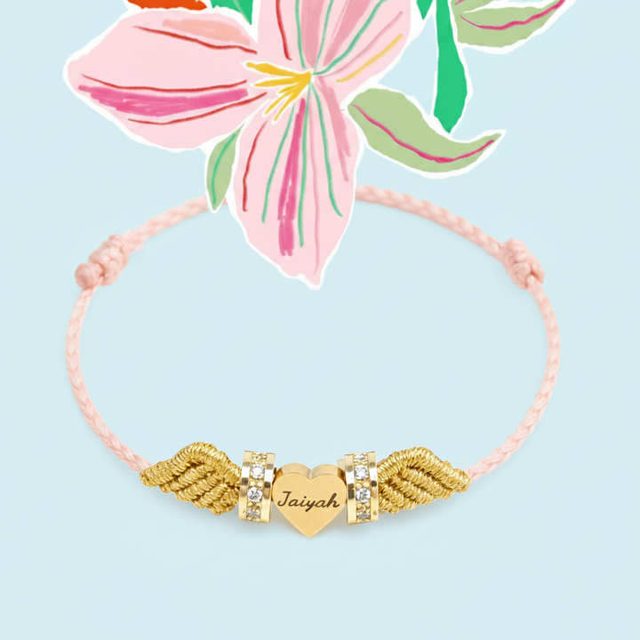 Personalized Angel Wing Parent-Child Bracelet – Custom Handwoven Birth Keepsake