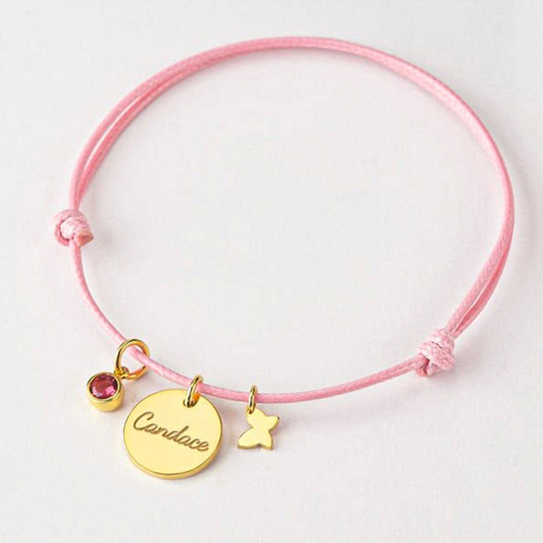 Personalized Braided Rope Name & Birthstone Bracelet – Sterling Silver, Adjustable Newborn Gift