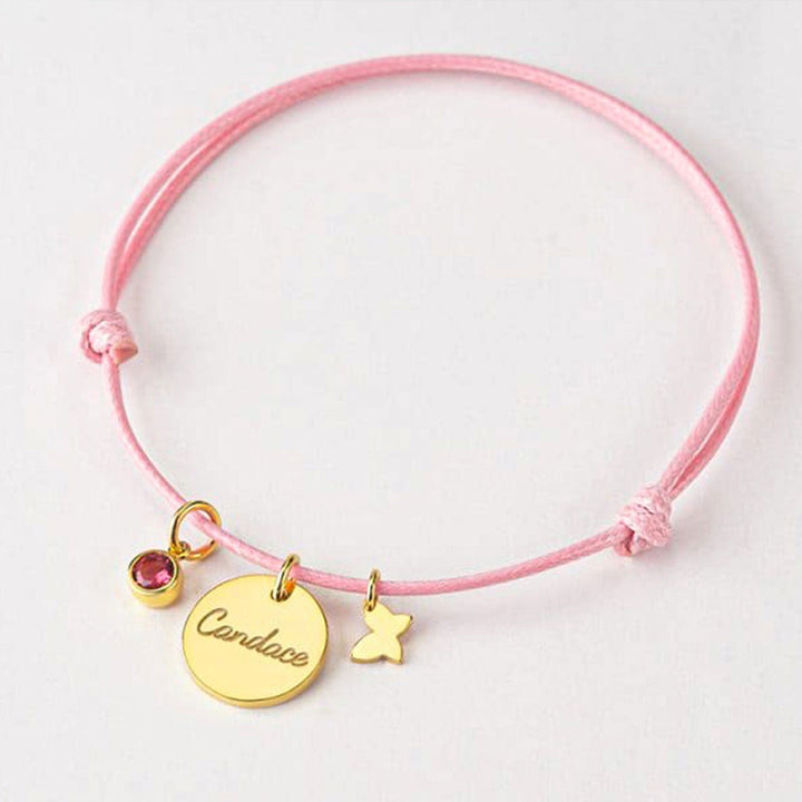 Personalized Braided Rope Name & Birthstone Bracelet – Sterling Silver, Adjustable Newborn Gift
