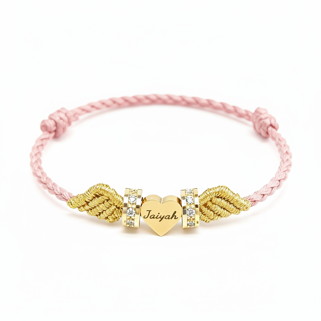 Personalized Angel Wing Parent-Child Bracelet – Custom Handwoven Birth Keepsake