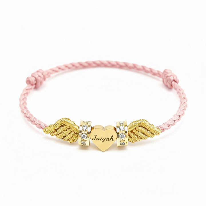 Personalized Angel Wing Parent-Child Bracelet – Custom Handwoven Birth Keepsake