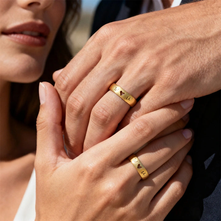 Personalized Name Engraved Hollow Heart Ring – Custom Gift for Couple