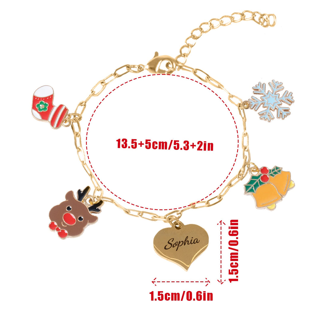 Personalized Heart-Shaped Christmas Charm Children's Bracelet