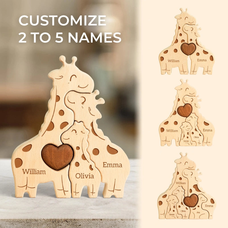 Personalized Family Giraffes Puzzle – Custom Wooden Name Puzzle for Families