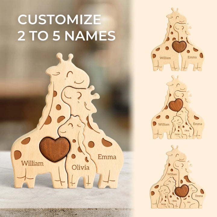 Personalized Family Giraffes Puzzle – Custom Wooden Name Puzzle for Families