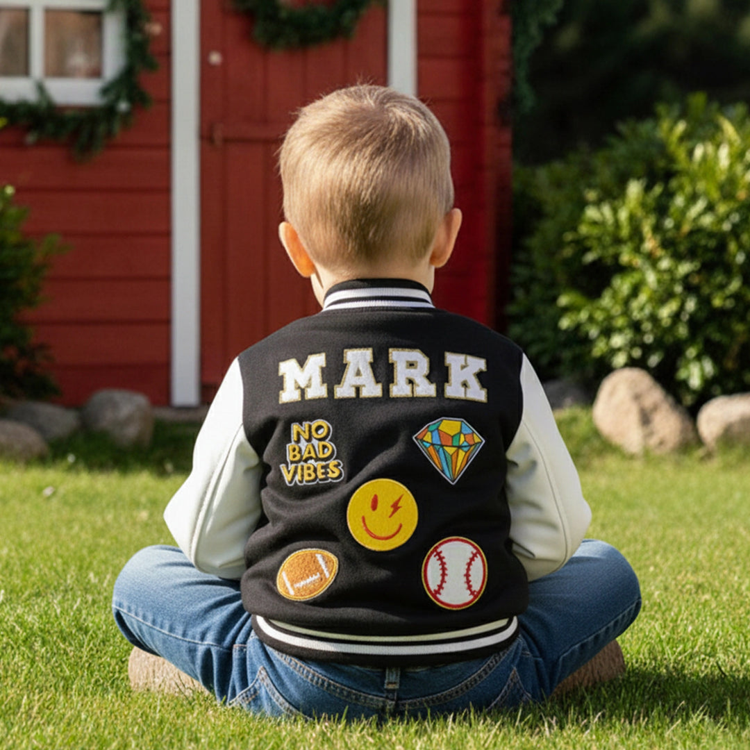 Personalized Kids Patch Baseball Jacket – Custom Varsity Style for Boys & Girls