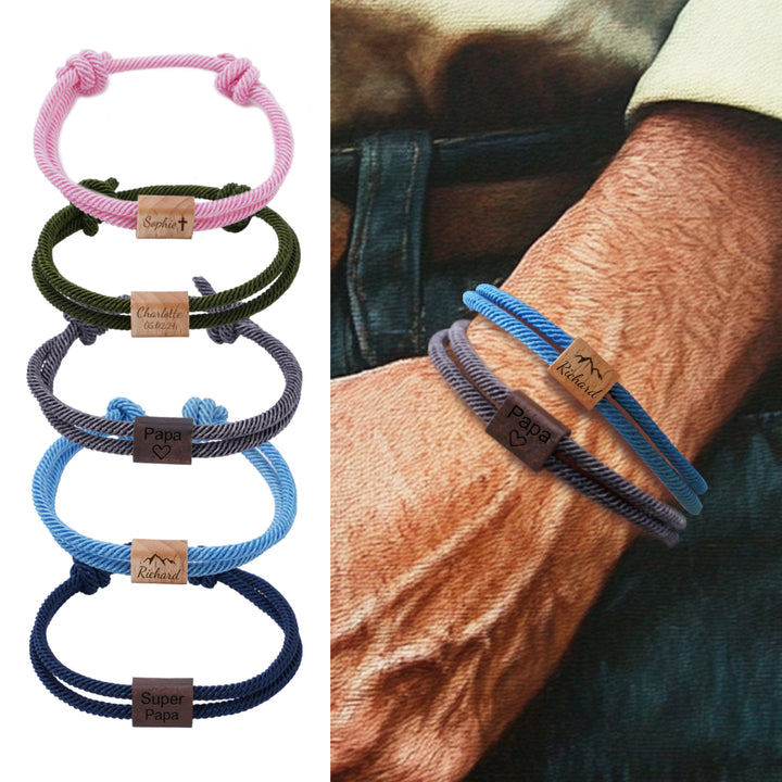Personalized Family Wooden Milanese Cord Bracelet