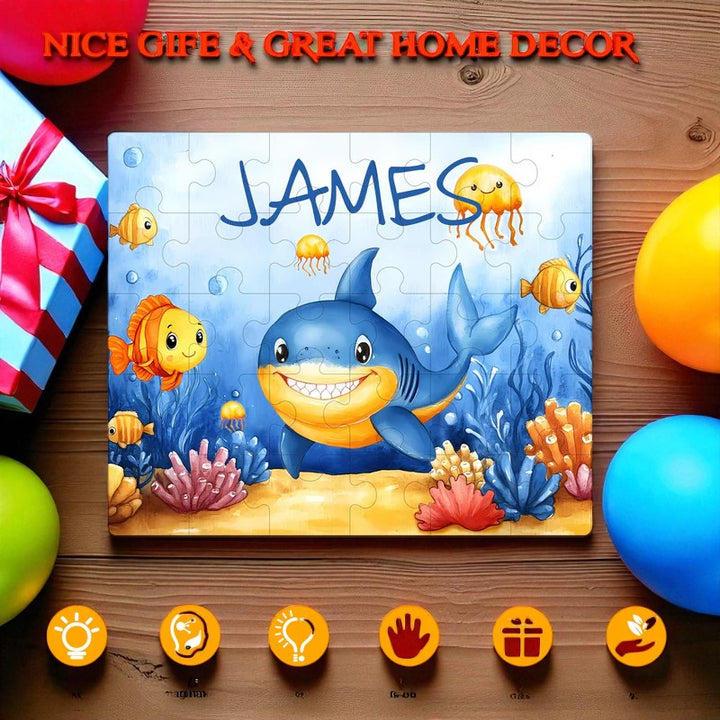 Personalized Shark Name Puzzle – Custom Wooden Jigsaw for Ocean-Loving Toddlers