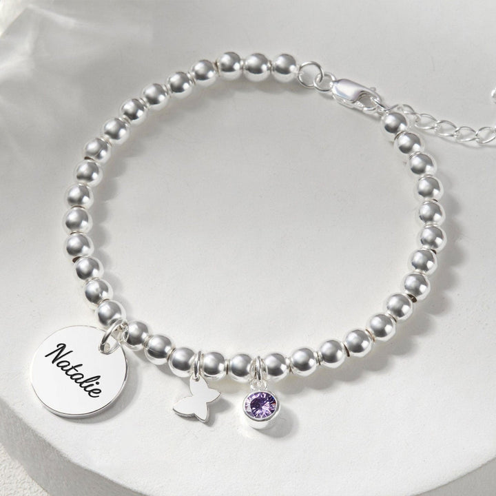 Personalized Round Pendant Bracelet With Birthday Stone