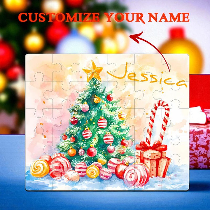 Personalized Christmas Name Puzzle – Holiday Wooden Puzzle Gift for Kids
