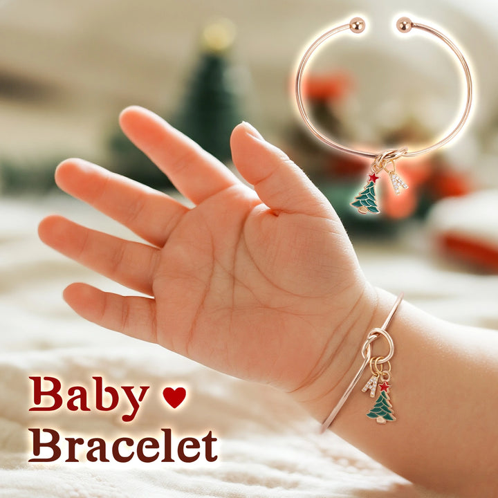 Custom Christmas Tree Bracelet with Rhinestone Letter Charm – Adjustable Holiday Jewelry Gift