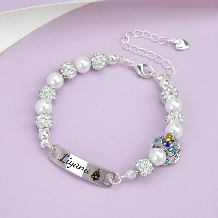 Personalized Christmas Tree Bracelet with Name – Adjustable Pearl & Diamond Holiday Jewelry Gift