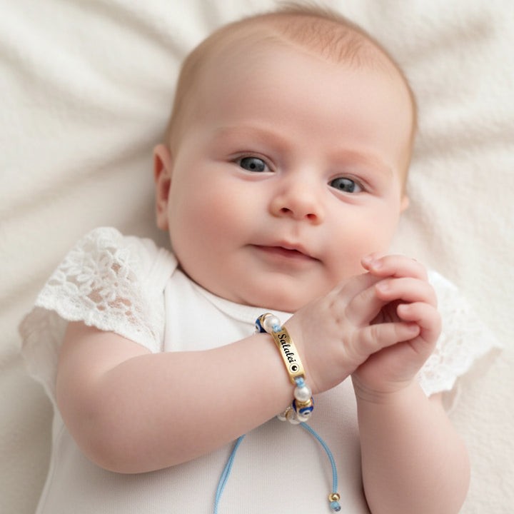 Personalized Evil Eye Baby Bracelet – Custom Handwoven Birth Keepsake for Newborns & Infants