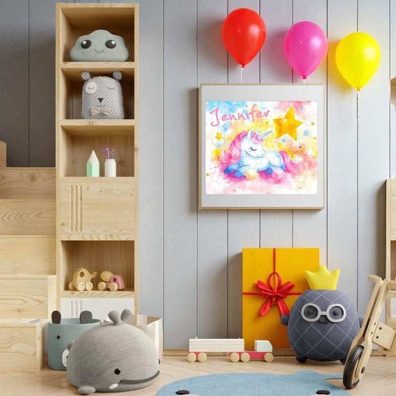 Personalized Sleeping Unicorn Name Puzzle – Custom Wooden Puzzle for Girls