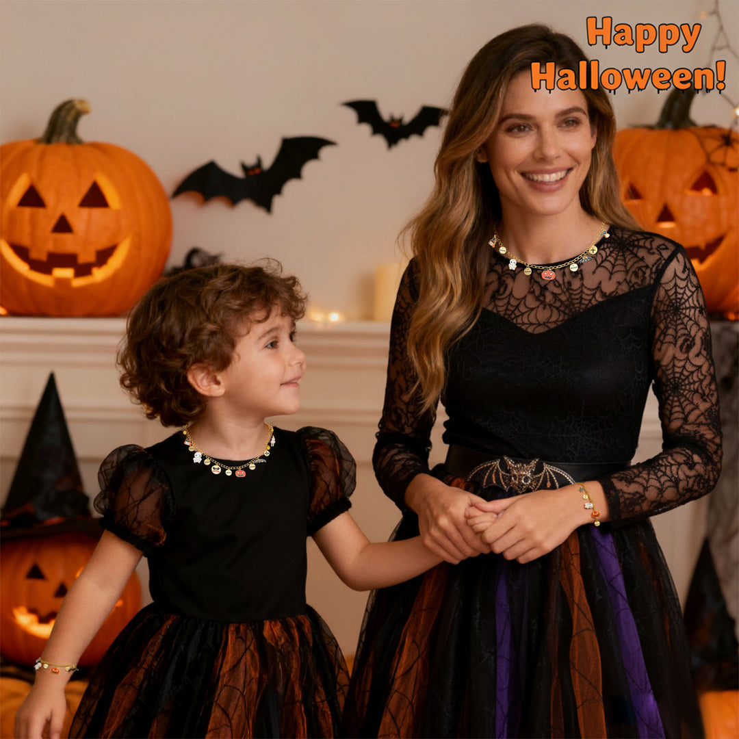 Halloween Parent-Child Bracelet & Necklace Set – Custom Titanium Steel Jewelry for Families