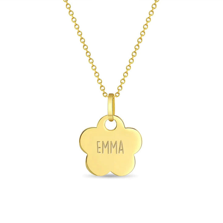 Personalized Children's Flower Engraved Name Necklace