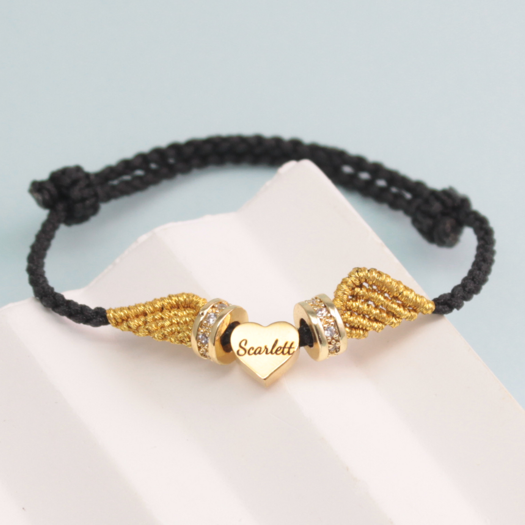 Personalized Angel Wing Parent-Child Bracelet – Custom Handwoven Birth Keepsake