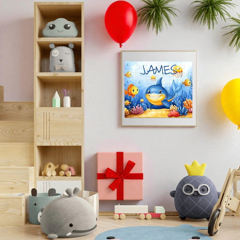 Personalized Shark Name Puzzle – Custom Wooden Jigsaw for Ocean-Loving Toddlers