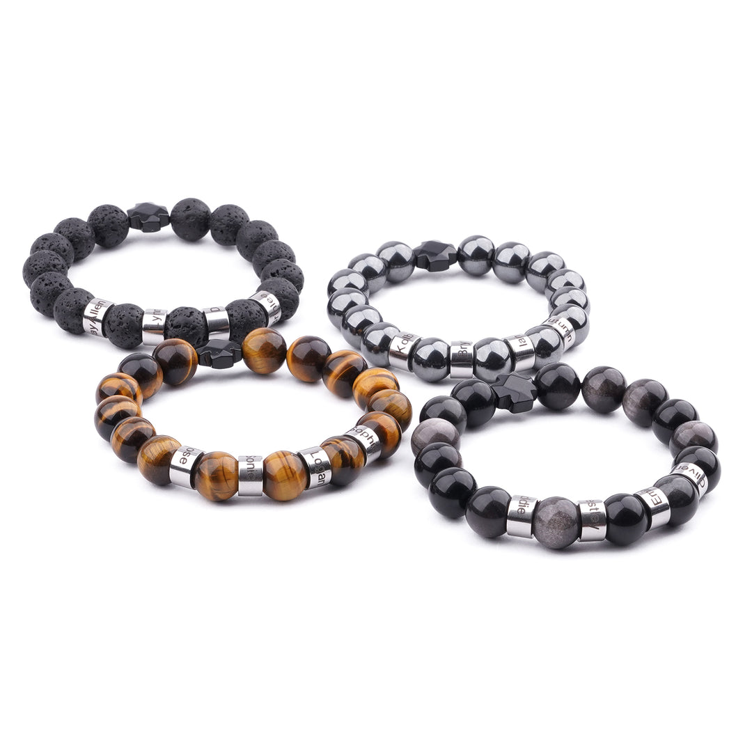 Personalized Men's Beaded Natural Stone Braided Rope Bracelet