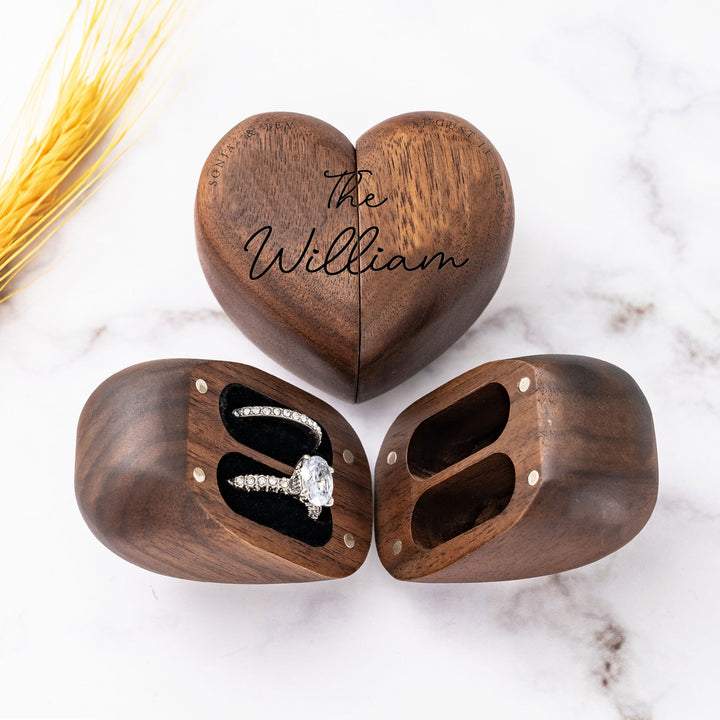 Personalized Wooden Ring Box & Gift Couples With Engraved Birth Flowers On The Back