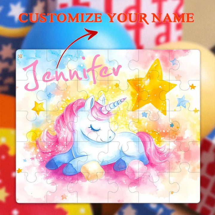Personalized Sleeping Unicorn Name Puzzle – Custom Wooden Puzzle for Girls