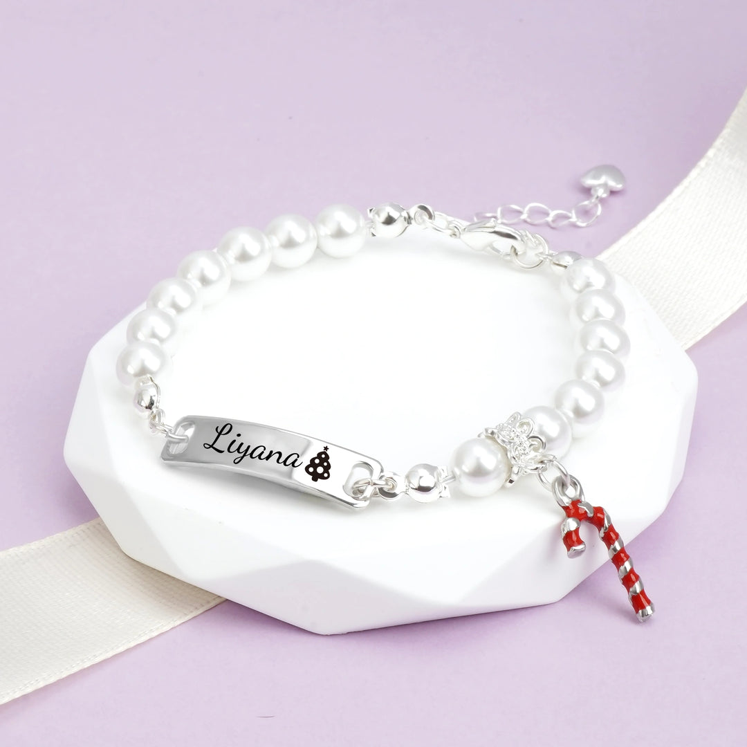 Custom Candy Cane Pearl Bracelet – Adjustable Christmas Gift