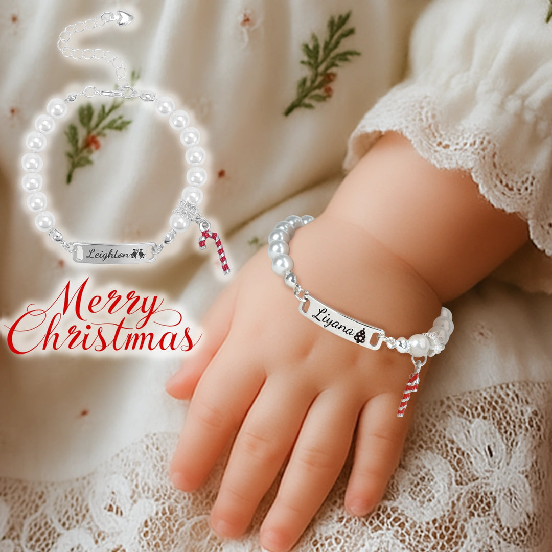 Custom Candy Cane Pearl Bracelet – Adjustable Christmas Gift