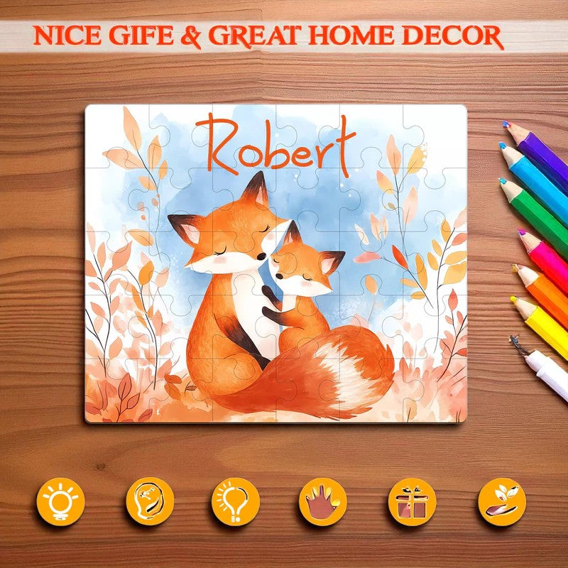 Personalized Autumn Fox Name Puzzle – Fall-Themed Wooden Puzzle for Toddlers