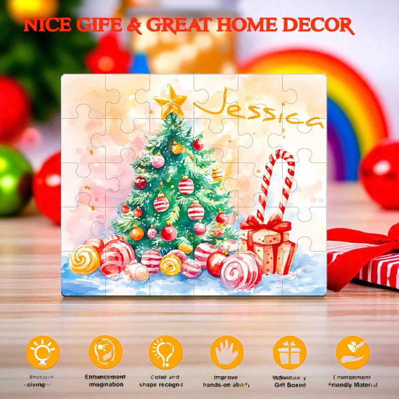 Personalized Christmas Name Puzzle – Holiday Wooden Puzzle Gift for Kids