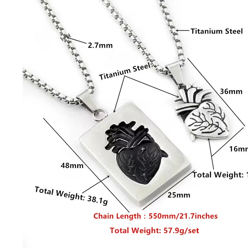 2Pcs Couple Anatomical Heart Puzzle Necklaces