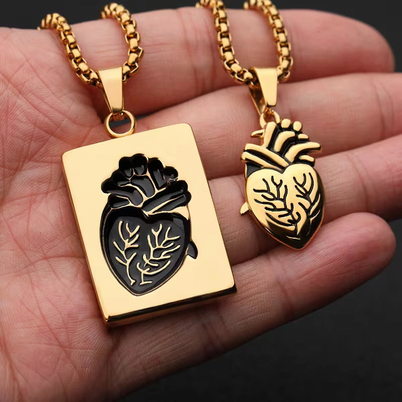 2Pcs Couple Anatomical Heart Puzzle Necklaces