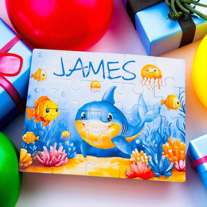 Personalized Shark Name Puzzle – Custom Wooden Jigsaw for Ocean-Loving Toddlers