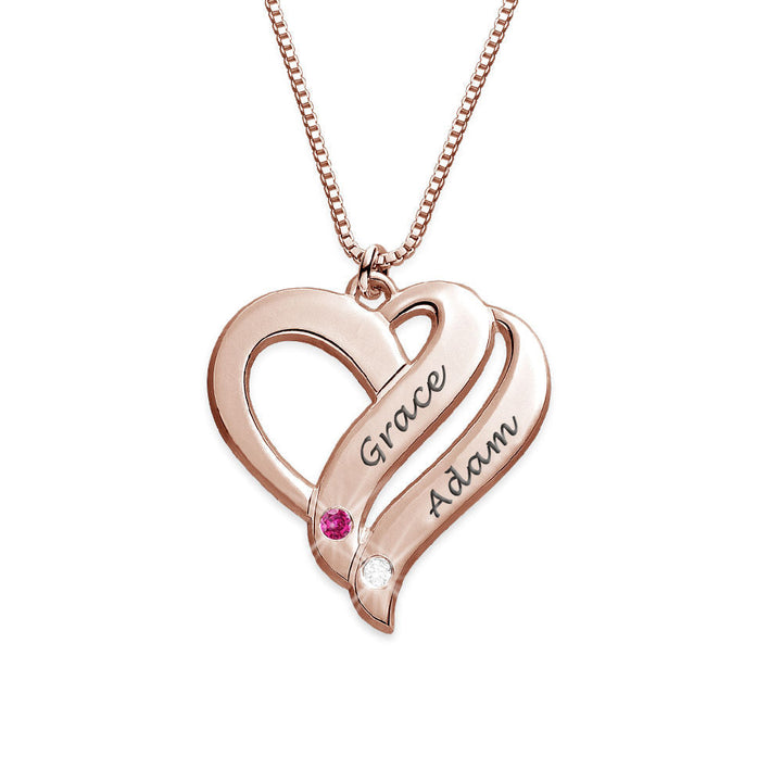 Personalized Double Heart Name and Birthstone Necklace